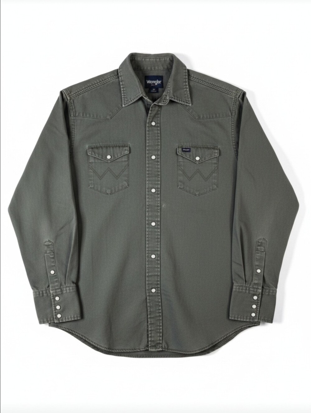 Wrangler Western Pearl Snap Shirt Olive Green Long Sleeve - Men’s XLT